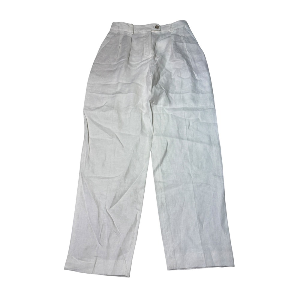 NWT Massimo Dutti White Linen Blend Pleated Straight Leg Womens Size 4 W28 L28